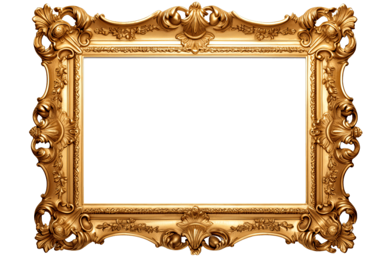 an ornate gold frame with a white background
