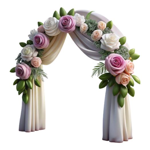 a wedding arch with pink and white flowers