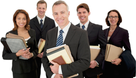 a group of business people holding folders