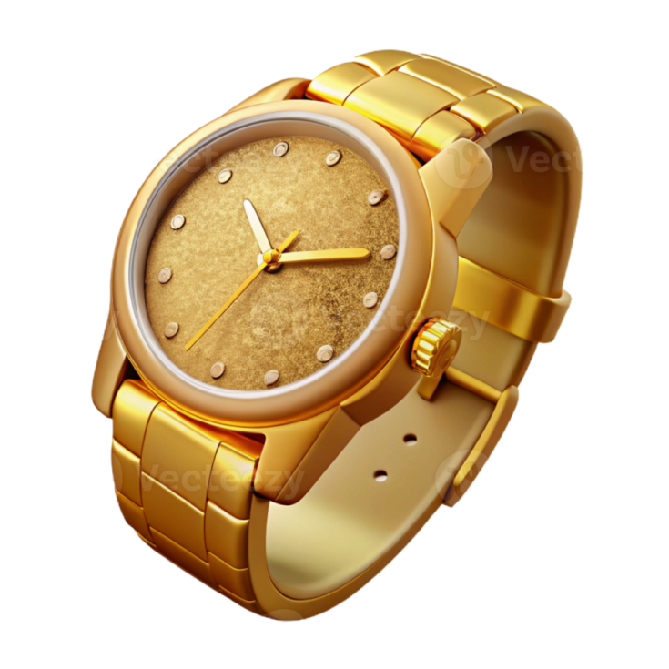 a gold watch on a white background
