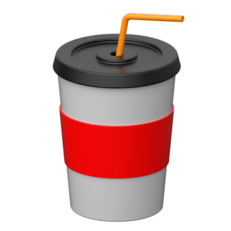 a red and gray cup with a straw
