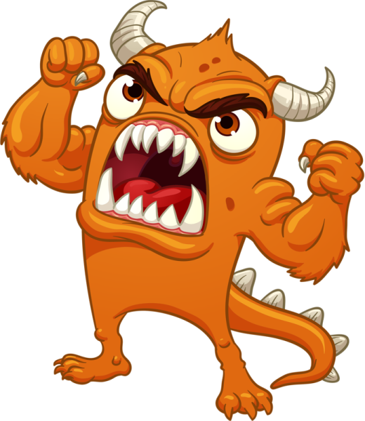 a cartoon orange monster with big horns and big fangs