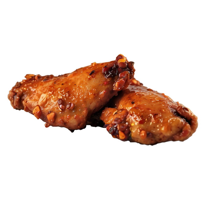 two pieces of chicken on a white background