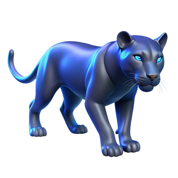 a blue panther standing on a white background