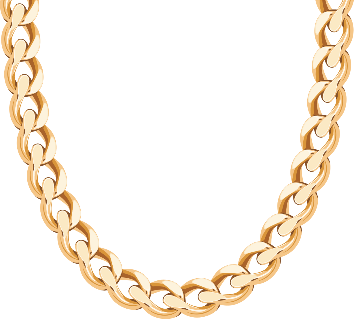 a gold chain necklace on a white background