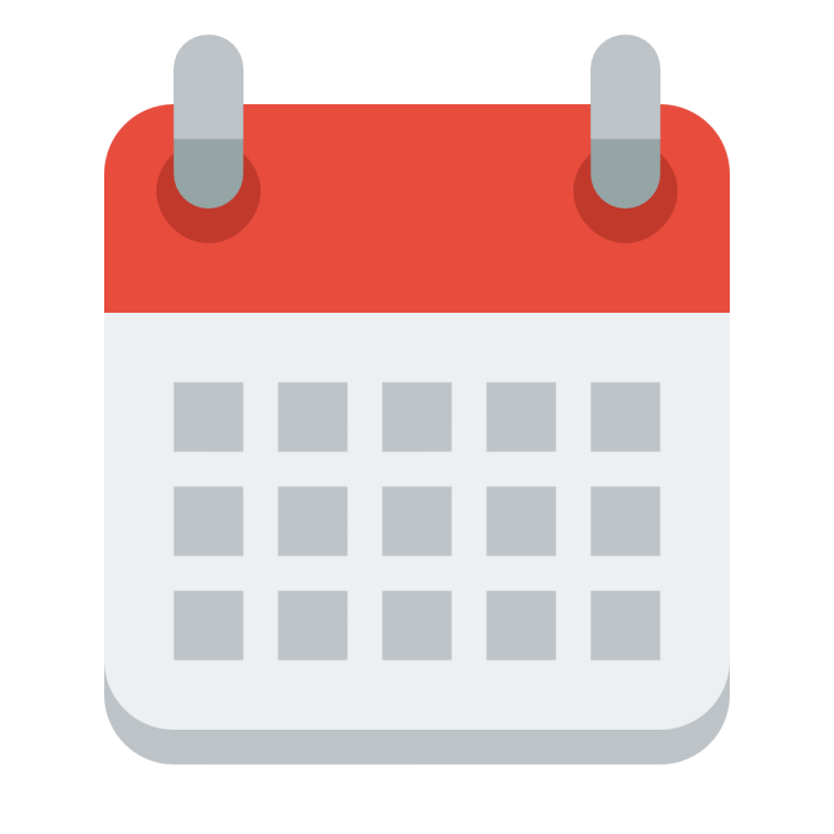 a red and white calendar on a white background