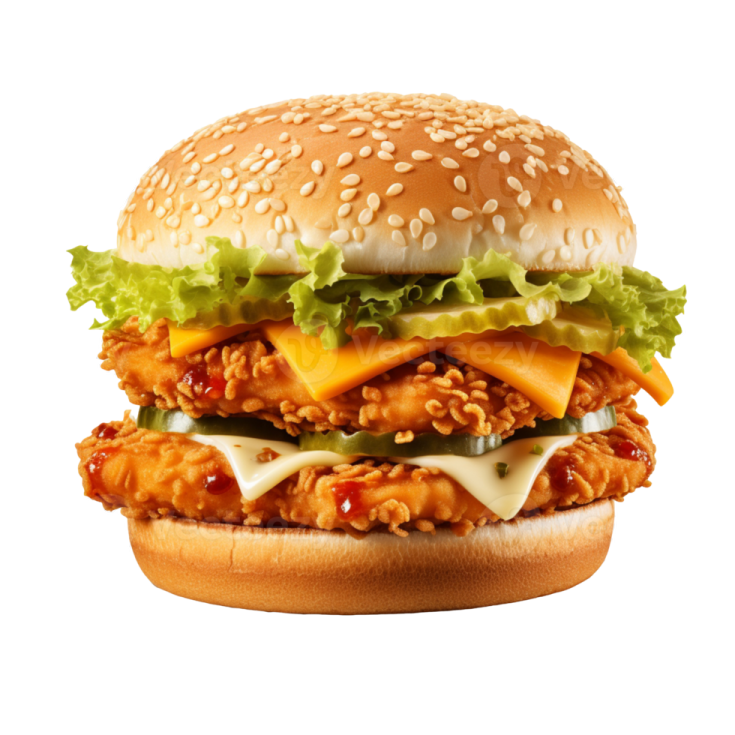 a chicken sandwich on a white background
