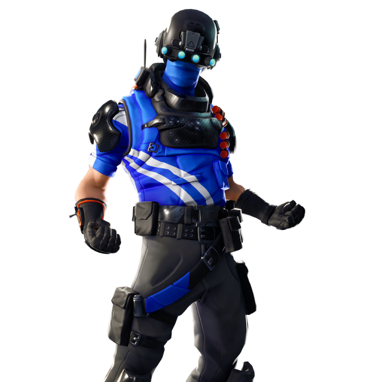 a man in a blue and black outfit