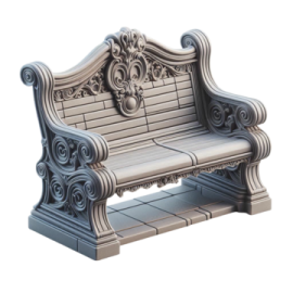 a wooden bench with carvings on it