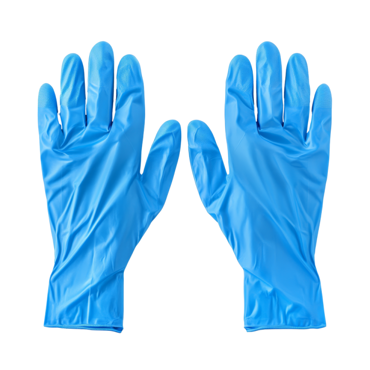 a pair of blue gloves on a white background