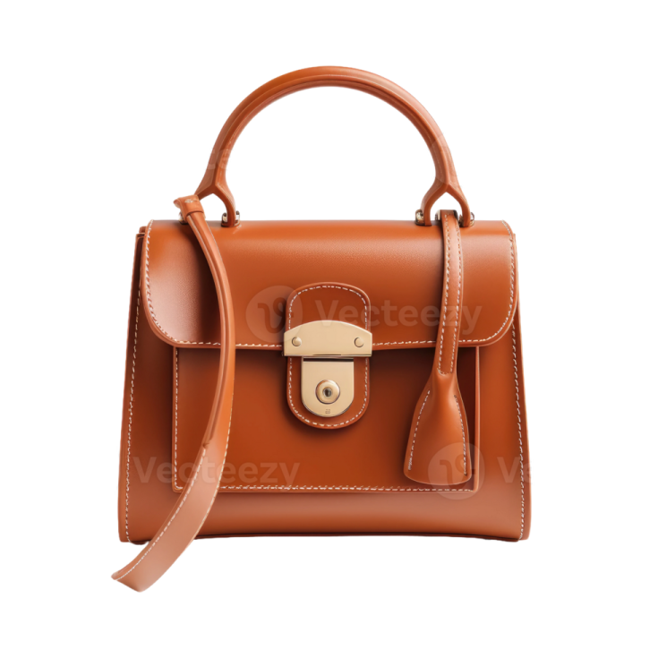 a brown leather handbag on a white background