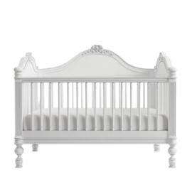 a white cribt with an ornate design