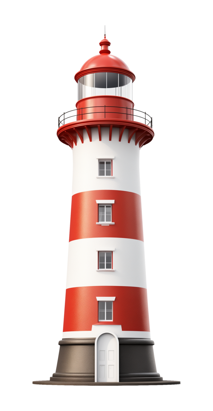 a red and white lighthouse on a white background