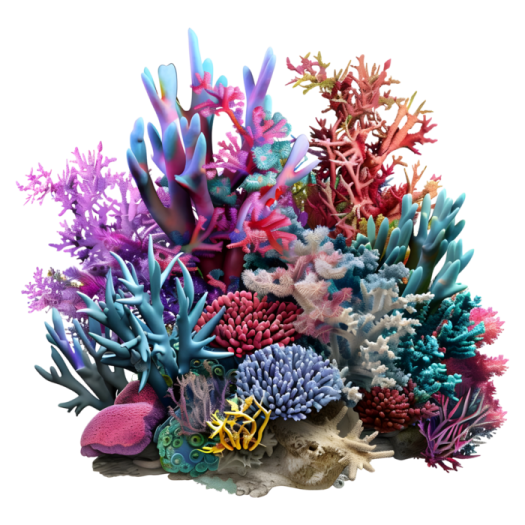 a bunch of colorful corals on a white background