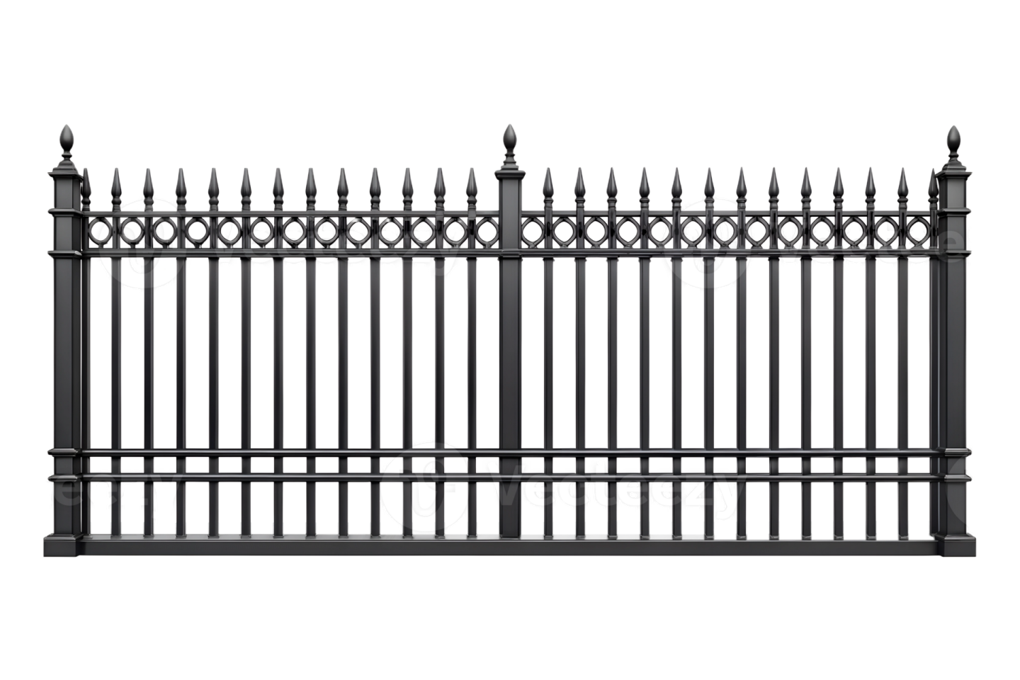 a black wrought fence on a white background