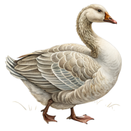 a white goose standing on the ground