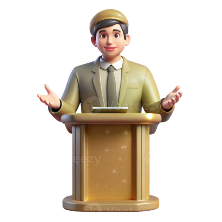 a man in a suit and tie standing behind a podium