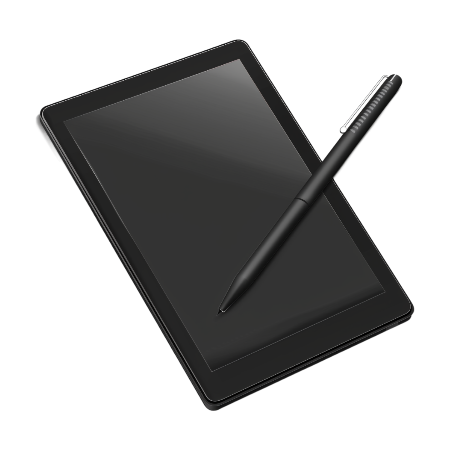 a black tablet with a pen on top