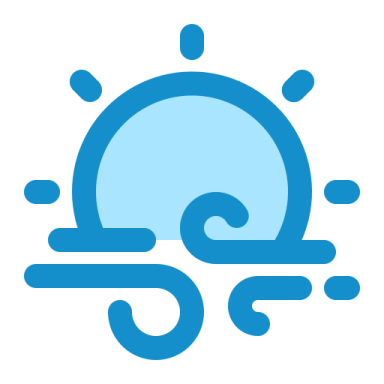 a blue and white icon with the sun in the middle