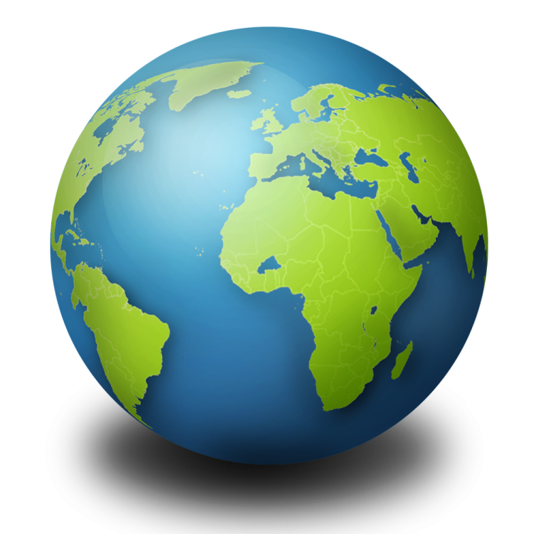 a blue and green globe with white background