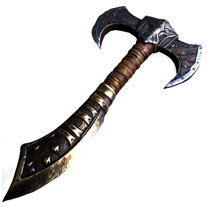 a close up of an axe with a wooden handle