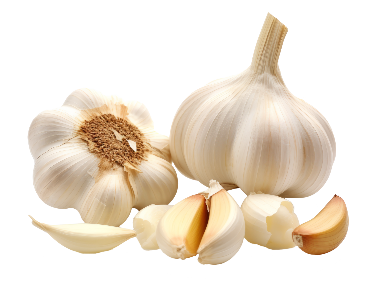 a bunch of garlic on a white background