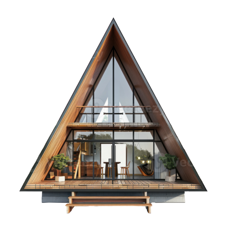 a - frame house in the shape of a triangle