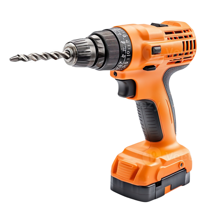 an orange cord driller on white background