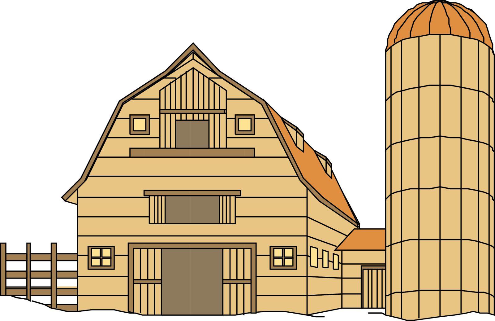 an old barn with a wooden fence in front of it