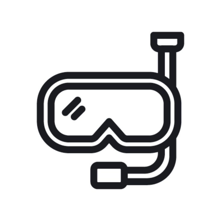 a black and white icon of a diving mask