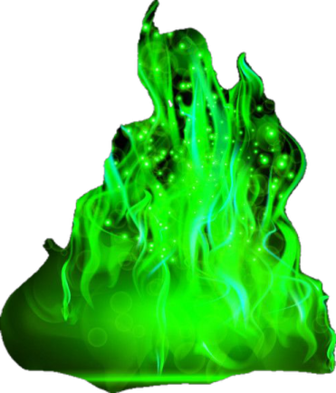 a green fire on a white background