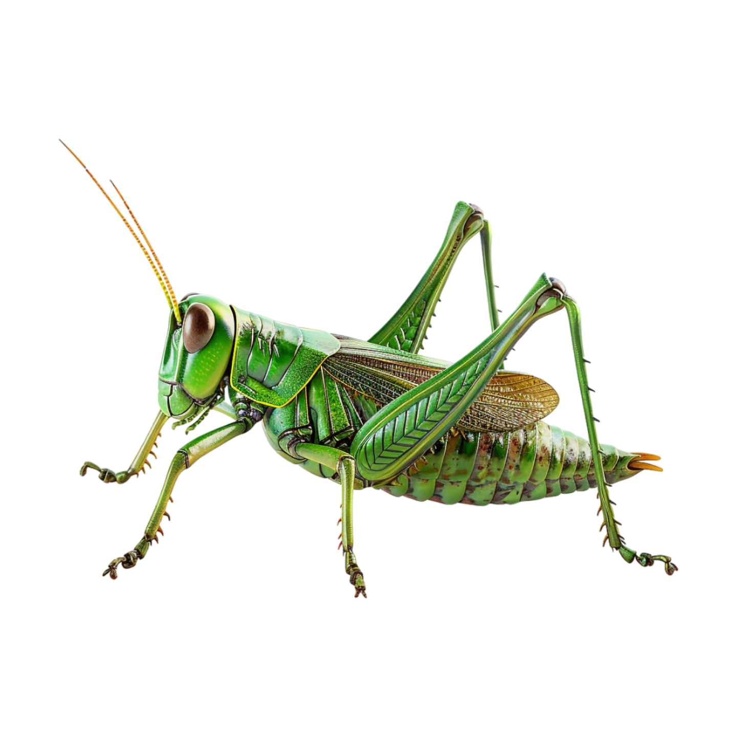 a green grasshopper on a white background