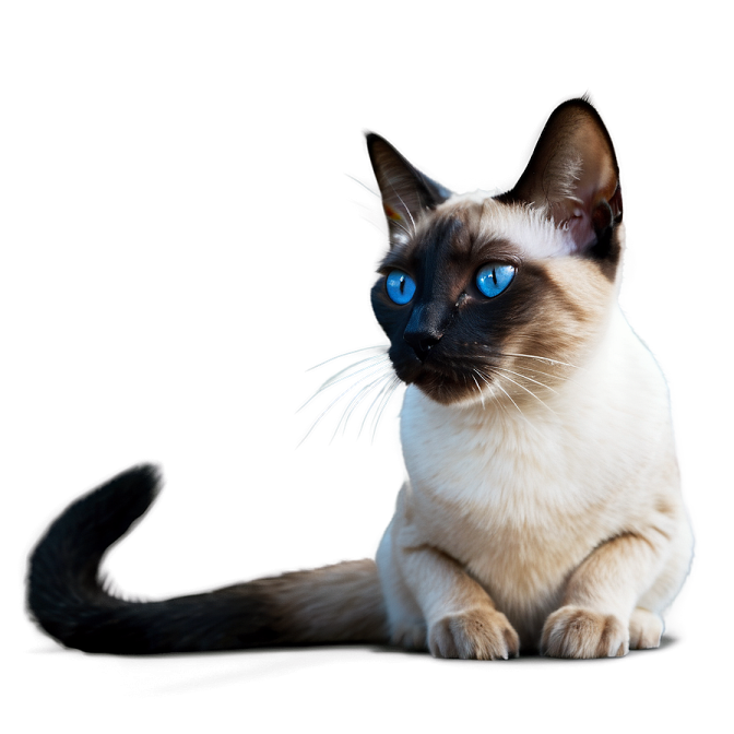 a cat with blue eyes sitting on the floor