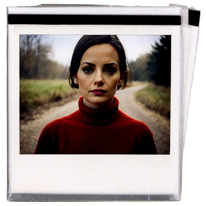 a picture of a woman in a red sweater