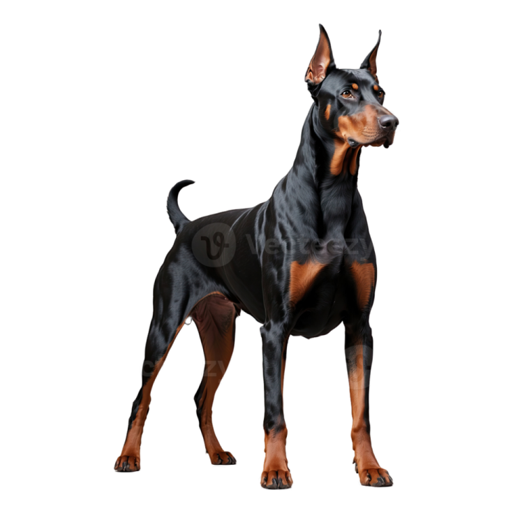 a doberman dog standing on a white background