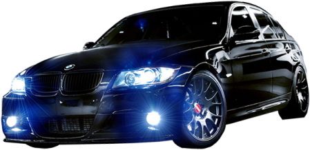 a black car with blue lights on it