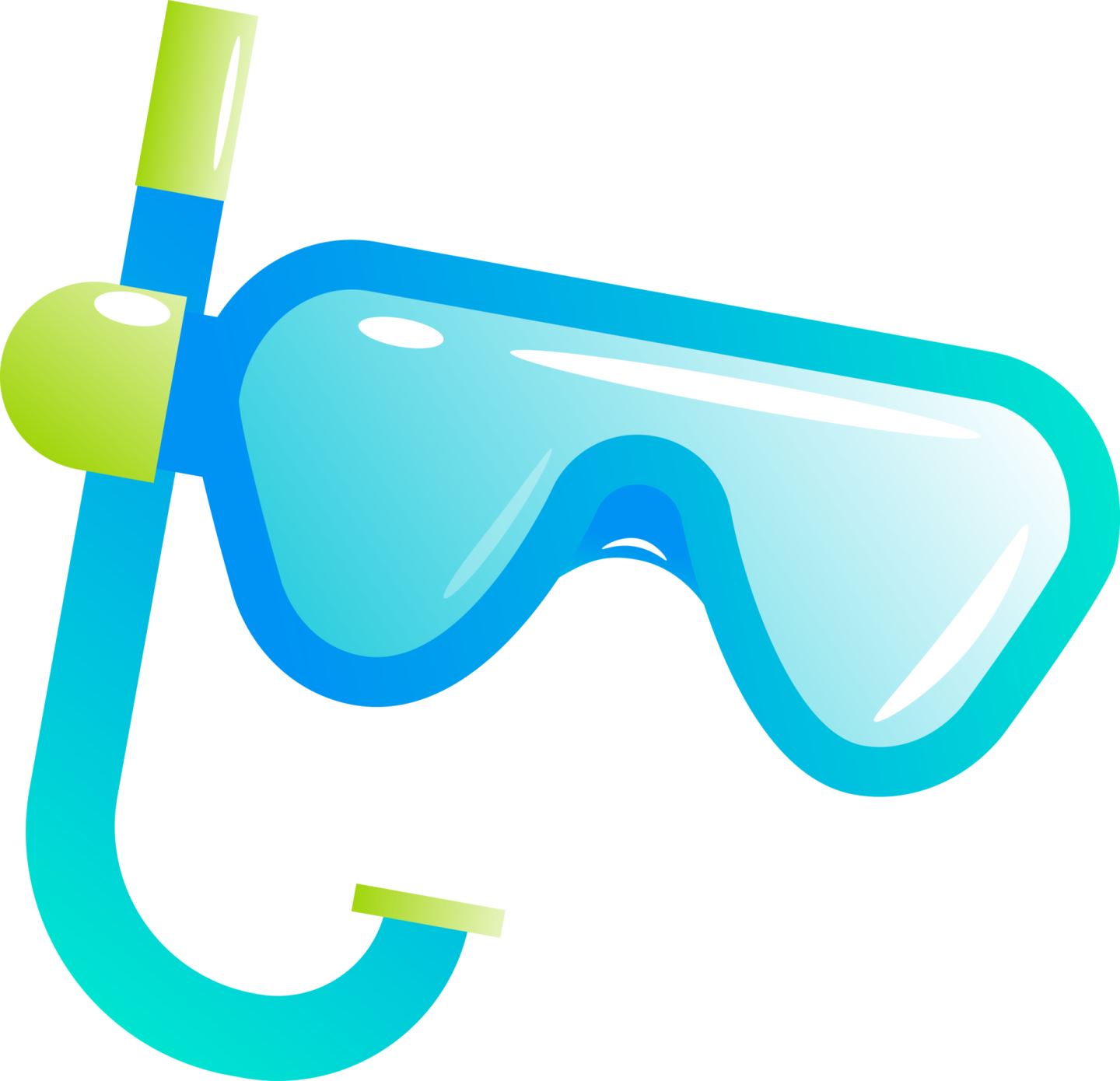 a blue diving goggles with a yellow tube