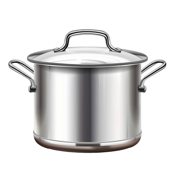 a stainless pot with lid and handle
