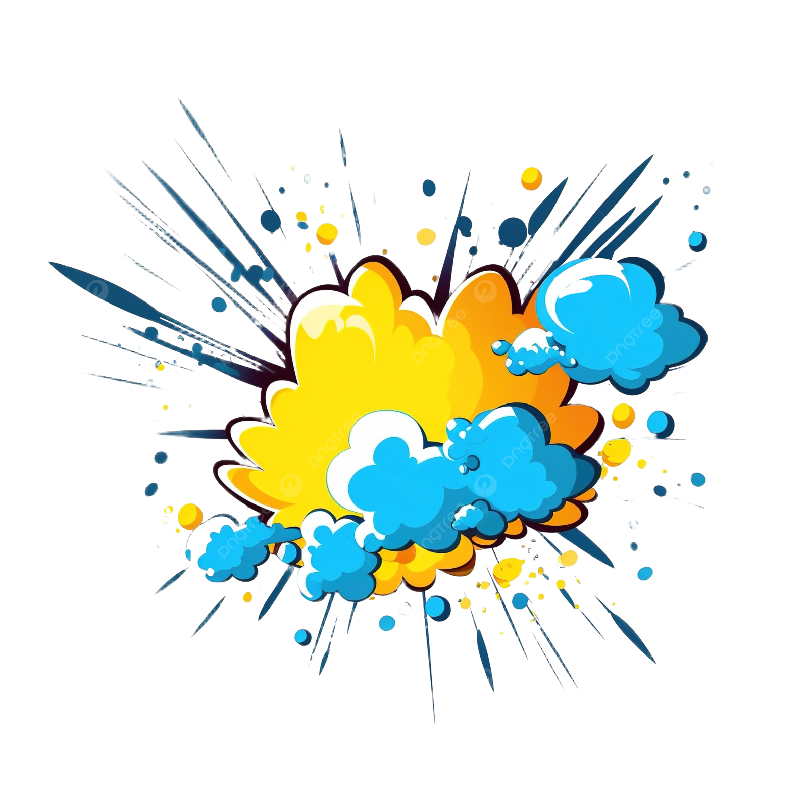 a blue and yellow explosion on white background