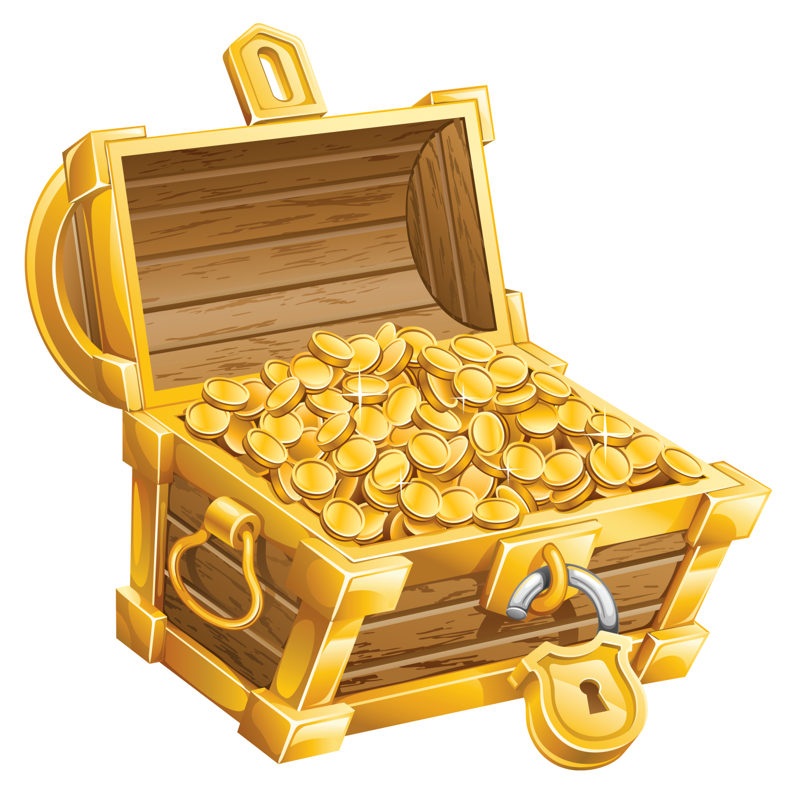 a wooden chest filled with gold coins