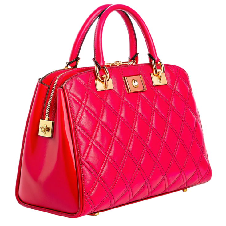 a red handbag on a white background