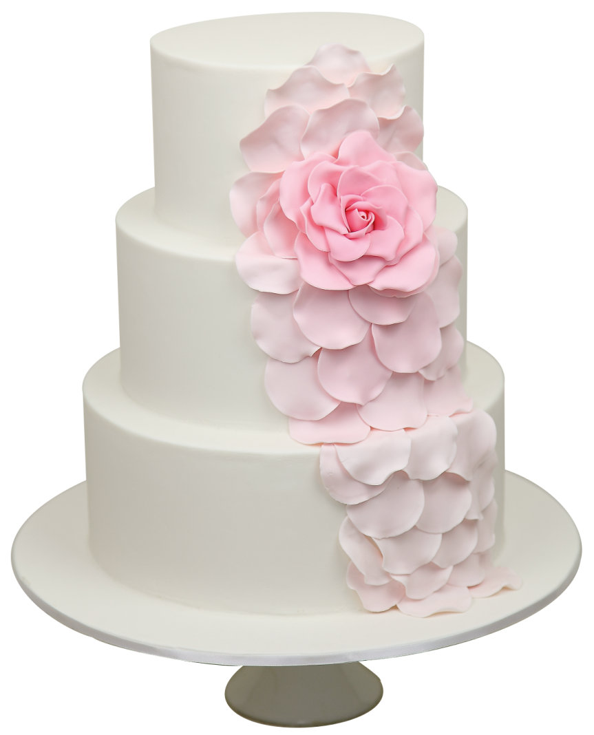 a white cake with pink flowers on top