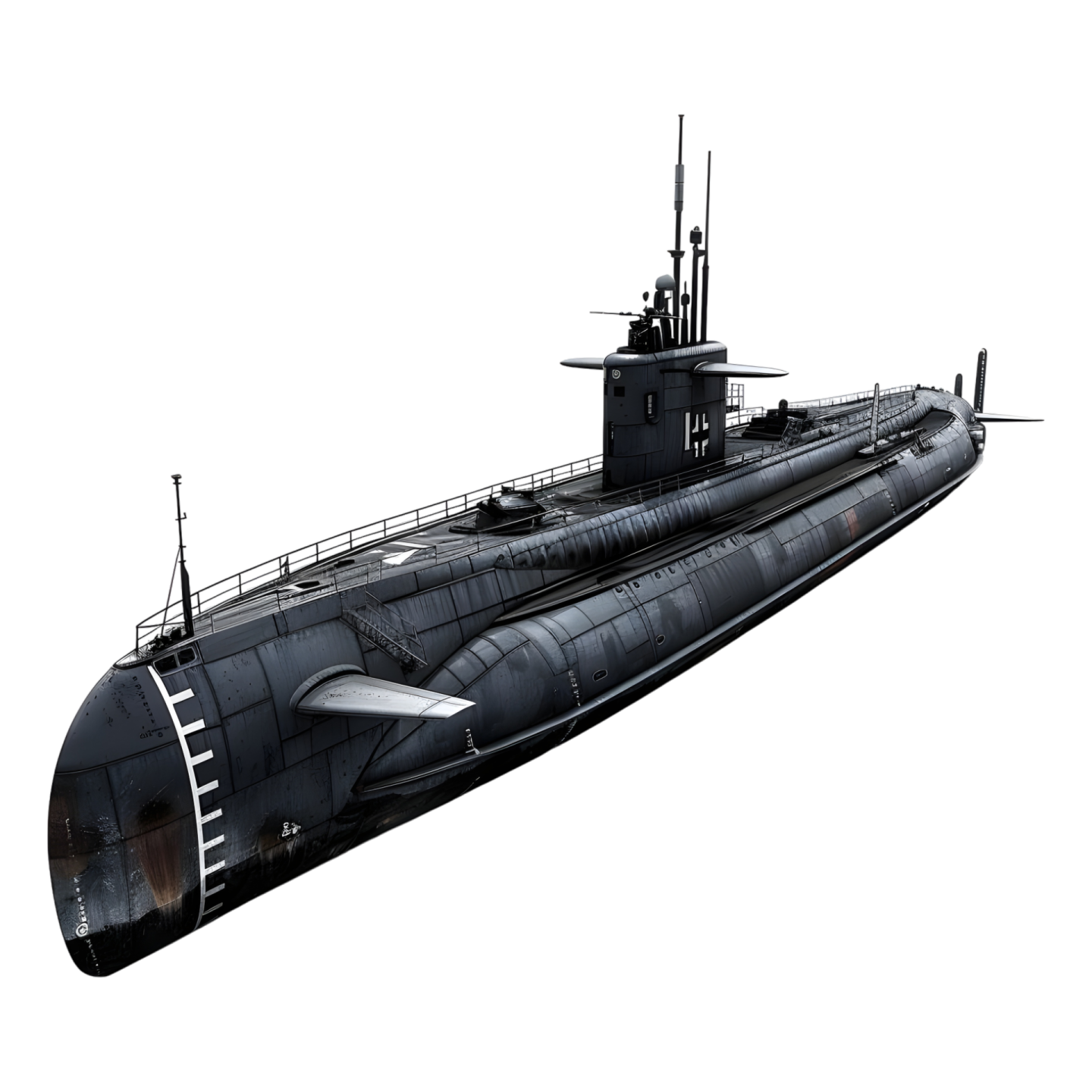a black submarine on a white background