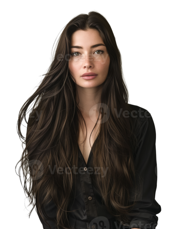 a beautiful young woman with long brown hair