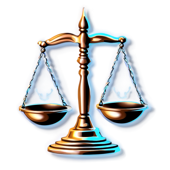 a golden balance scale on a white background