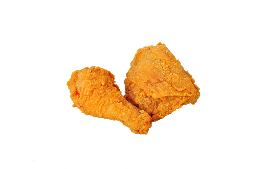 a piece of fried chicken on a white background