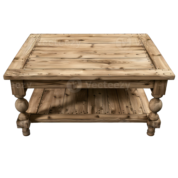 a wooden coffee table on a white background