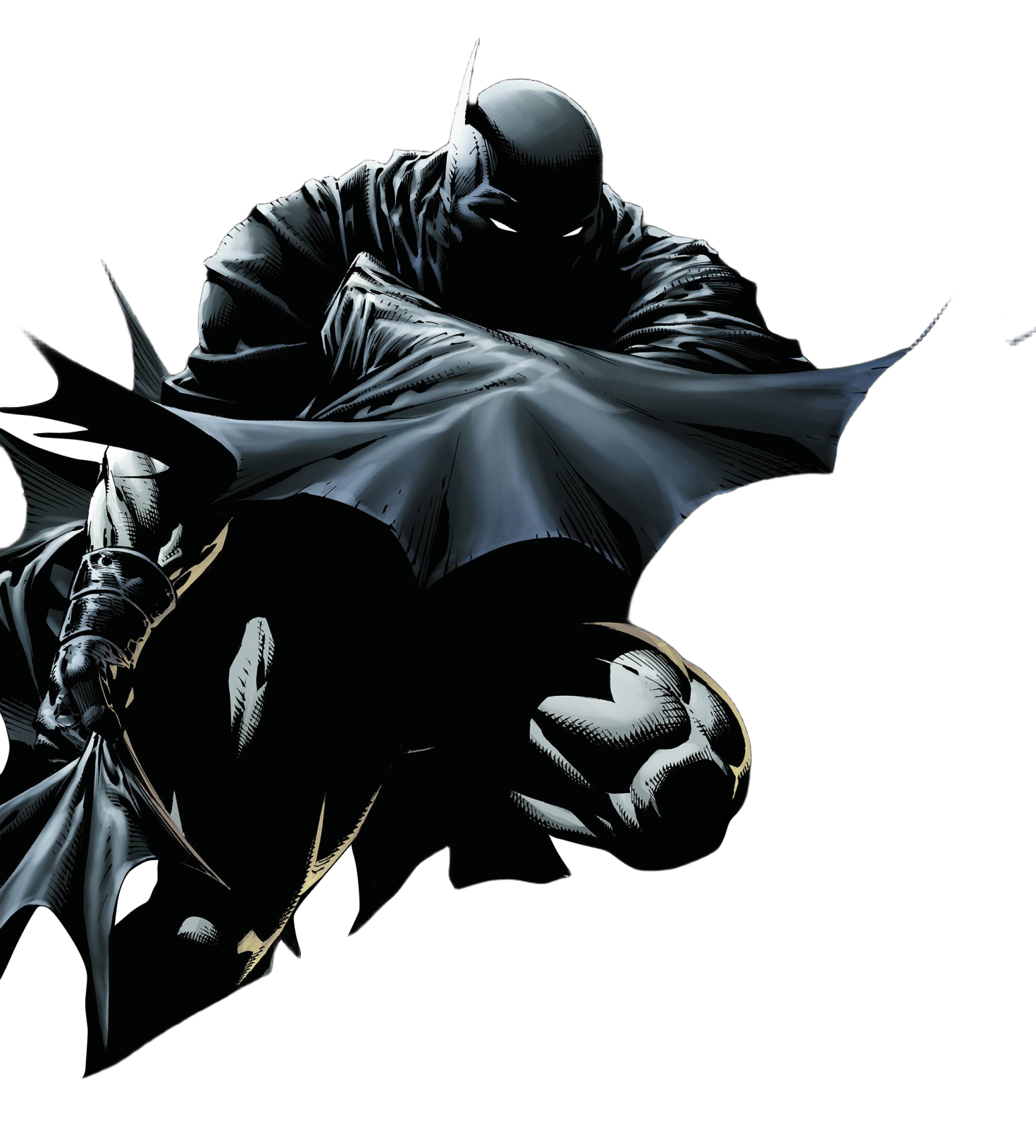 batman flying in the air on a white background