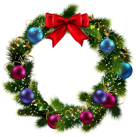a christmas wreath with ornaments and red bow