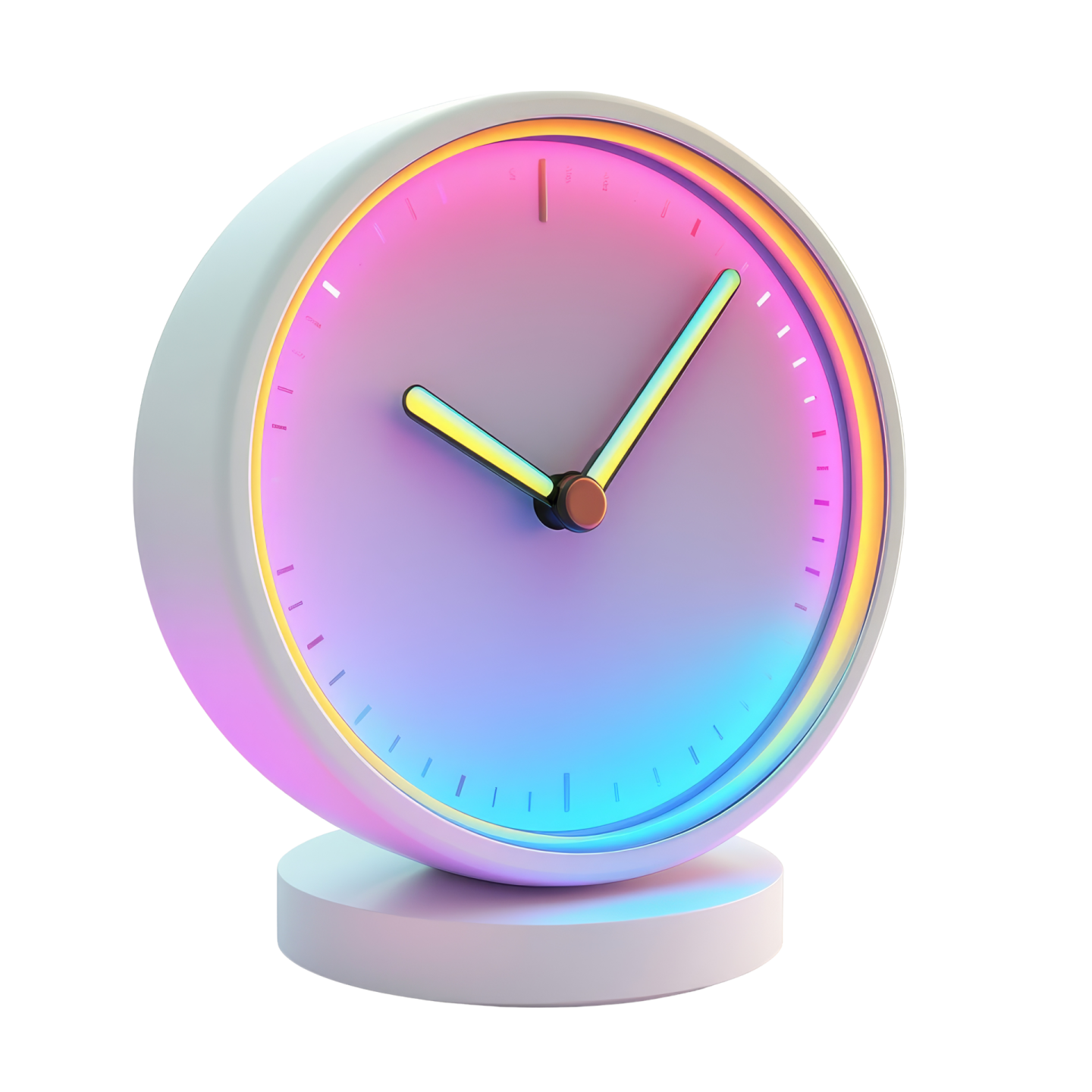 a clock with neon lights on it